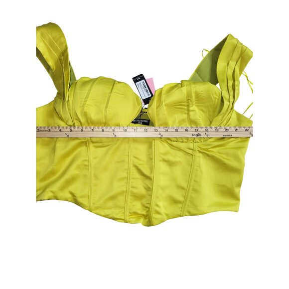Chartreuse Satin Corset Top Ruched Bust PrettyLittleThing Size 18 - Picture 4 of 6